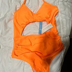 Cupshe Neon Orange Cutout One-Piece Swimsuits